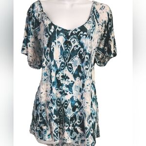 Burst of Turquoise Scoop Neck Top 3X #002